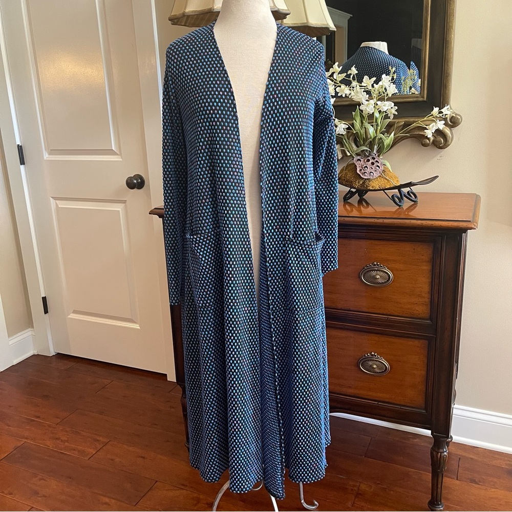 LuLaRoe Sarah Open-Front Mermaid Dot Long Duster Cardigan Sweater Size Small